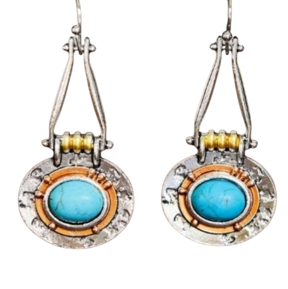 Turquoise Silvertone Dangle Earrings - image 1